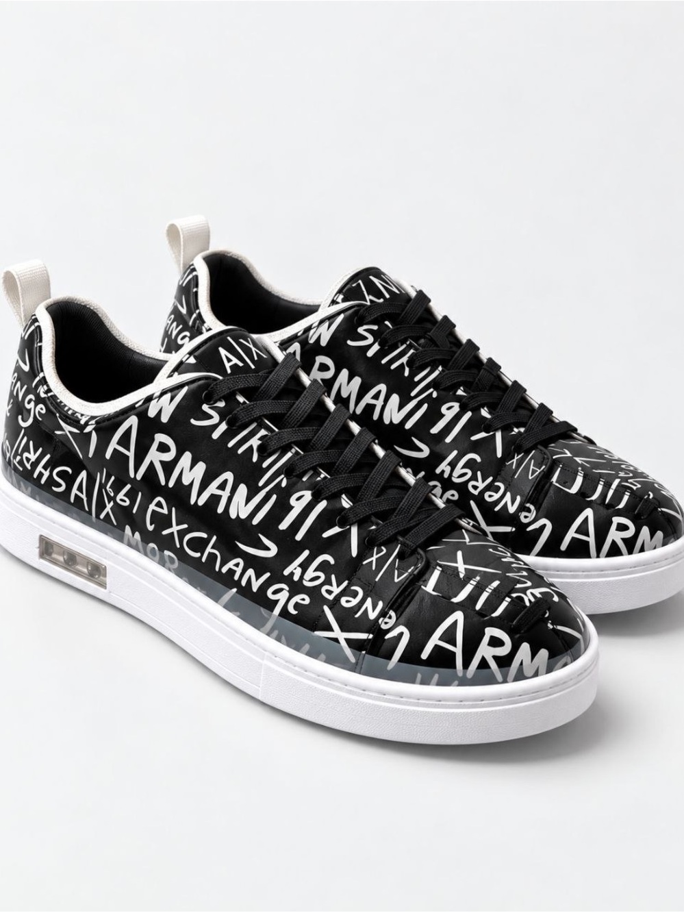 Armani Exchange Black & White Graffiti Low-Top Sneakers